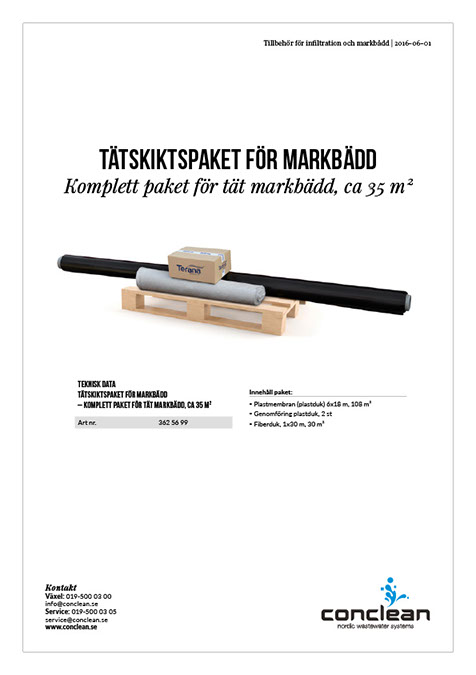 Produktblad: Tätskiktspaket för markbädd, komplett paket för tät markbädd ca 35m2